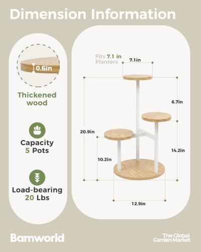 Bamworld Plant Stand Indoor Wood Plant Stand 3 Tier White - Image 4