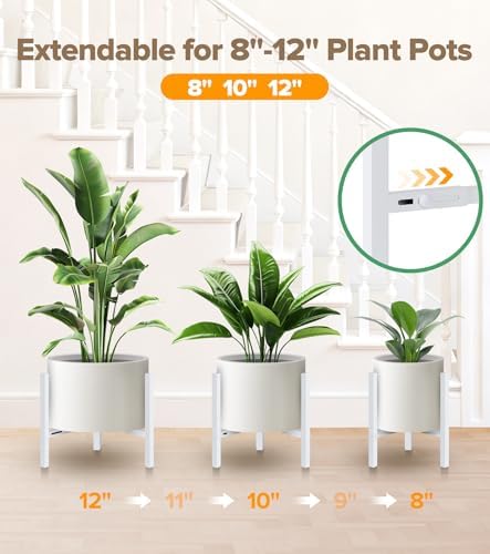 Plant Stand Indoor Adjustable, Metal Modern Indoor Plant Stand, Heavy Duty Plant Stands Outdoor Corner, Stable Plant Holder, Fits 8 to 12 Inches Pots, White, 1 Pack, Pot & Plant Not Included - Image 3