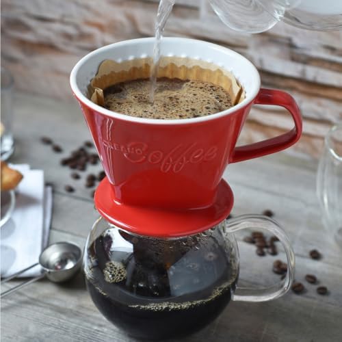 Creano XXL Porcelain Coffee Dripper Red - Ceramic Cone Brewer - Pour Over Coffee Maker - Filter Size 4 - huge and heavy quality 800gr/28oz - 6 Colours availeble - Image 2