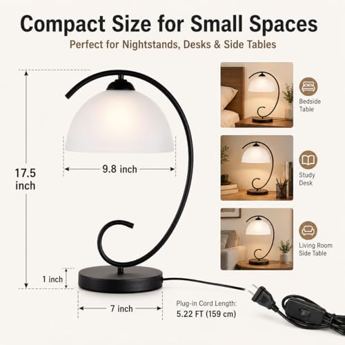 17.5inch Modern Bedside Table Lamp with Frosted Glass Dome Shade - Image 5