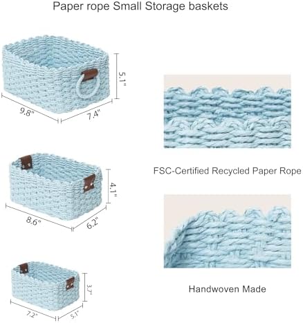 Woven Paper Rope Wicker Basket for Organizing(Set of 3,Blue) - Image 6