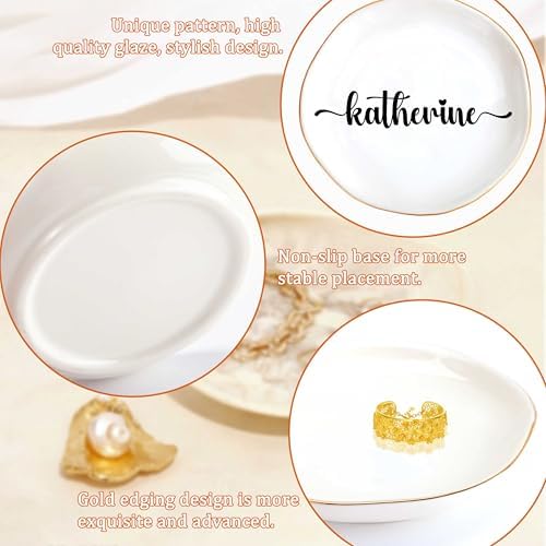 JoycuFF Katherine Personalized Name Ceramic Jewelry Tray, Mothers Day Christmas Anniversary Engagement Birthday Gifts for Women Couples, Trinket Dish for Rings Earrings Necklaces Bracelets Keys - Image 5