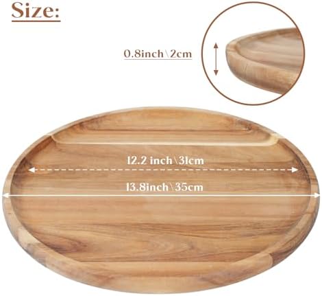 YANGQIHOME Round Wood Tray, Acacia Wooden Serving Tray, Serving Platter, Appetizer Charcuterie Board, Tray Organizer for Kitchen/Countertop, 13.8 x 13.8 x 0.8 inch - Image 3
