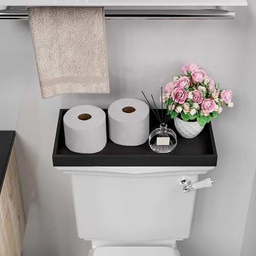 ZHWS Black Bathroom Vanity Tray for Countertop Perfume Makeup Jewelry Candle Decor, Kitchen Tray for Soap Dispenser Spice Salt, Large Black Tray for Toilet Tank Paper, Serving Nightstand 13”x6.5” - Image 5