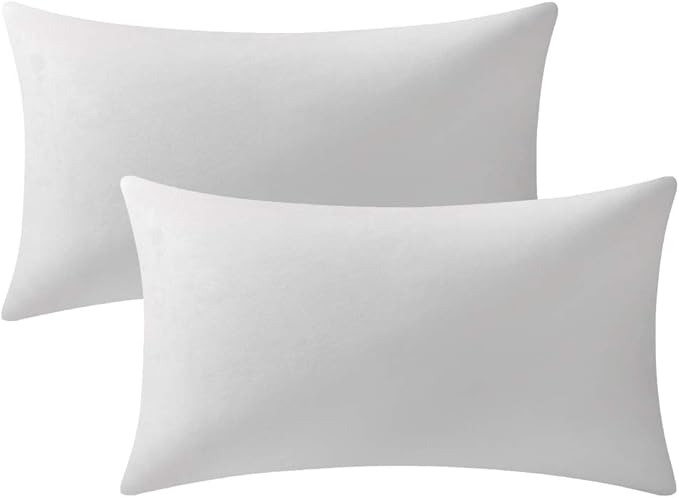 Decorative Pillow Cases 12x20 White (Covers ONLY) : 2 Pack Cozy Soft Velvet Rectangular Throw Pillow Covers for Farmhouse Home Decor