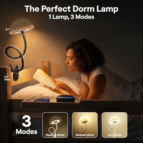 Shroommate Dorm Room Essential Clip On Bed Light for Dorm Room - Black - Image 2