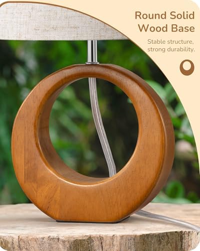 EDISHINE Small Wood Table Lamp, Nightstand Lamp, ON-Off Switch, Living Room - Image 2