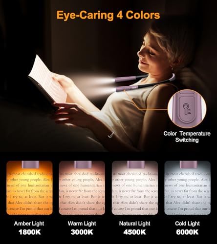 Gritin Book Light, Eye Caring 4-Color&5-Brightness Neck Light Reading Light - Image 3