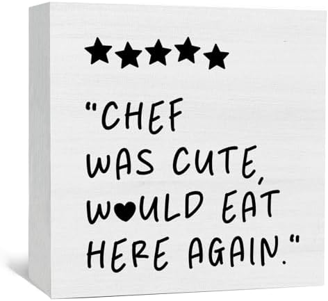 Black White Kitchen Decor Sign, Chef Was Cute Would Eat Here Again Signs Black, Cute Preppy Kitchen Wood Sign Home Decor For Girly Dining Room Restaurant by Nitelat