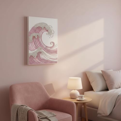 LQCrafK DIY Pearl Art Painting Handcraft Kit for Adults Beginners, Creative Design, Healing Stress-Relieving Home Wall Decoration, with Framed Painting and Tools-Pink Waves - Image 4