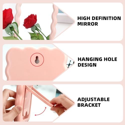 Wave Table Desk Vanity Makeup Mirror Small Make Up Office Mirror Pink - Image 5
