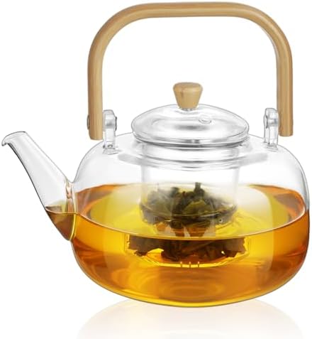 49OZ/1450ML Glass Teapot with Removable Infuser & Lid, Stovetop & Microwave Safe Clear Borosilicate Glass Tea Maker Water Kettle for Loose Leaf Blooming Tea by GURUDAR