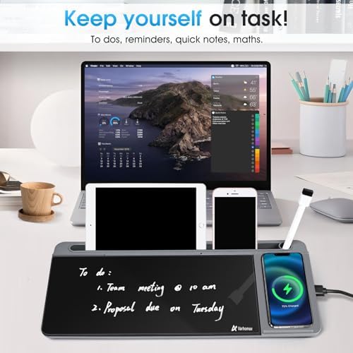 Varhomax Glass Desk Whiteboard with Wireless Charger, Desktop Organizer - Image 7