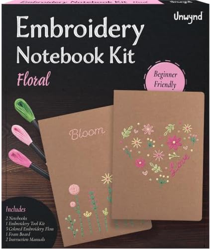 Unwynd Notebook Embroidery Kit Floral for Adults, Beginners, Cross Stitch by Unwynd