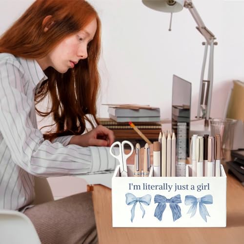 Coquette Blue Bow Pen Pencil Holder for Desk, Preppy Desk Decor - Image 4