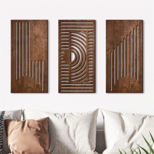 3 Pcs Geometric Wood Wall Art Decor, Boho Wall Sculptures for Home (B) - Image 4