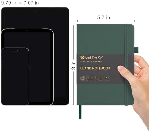 &And Per Se Blank Sketch Notebook, A5 Hardcover, 160 Pages 100gsm Thick Paper, Unlined Journal for Drawing, Doodling, Hand Lettering – Creative Gift for Artists, Designers, Writers (Green) - Image 2