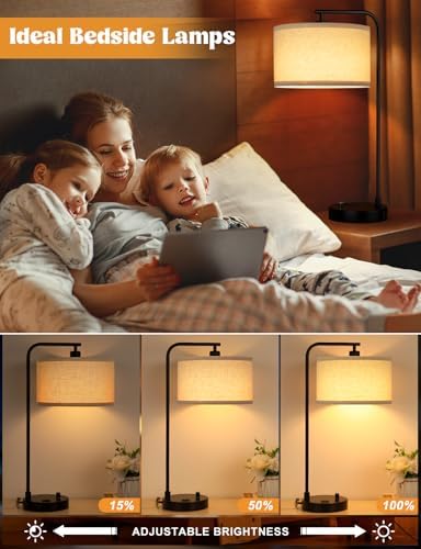 20.7" Tall Table Lamp with USB & Outlet, Fully Dimmable Nightstand Lamp - Image 3