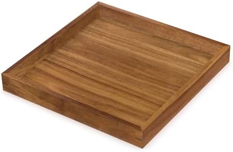 Acacia Wood Serving Tray,13"*13" Square Ottoman, Coffee Table Tray, Farmhouse Decorative Tray for Living Room, Kitchen, Bedroom by HillSpring