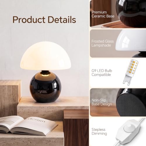 Dawnwake Mushroom Lamp Table Lamp for Bedroom-Small Desk Table Lamps,Black - Image 6