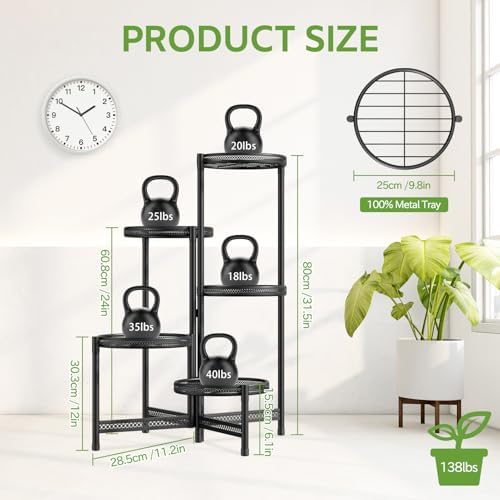 iDavosic.ly 5 Tier Large Plant Stand Indoor Outdoor, 10 In Tray, Iron Black - Image 2