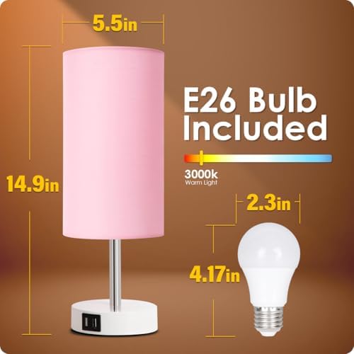 Yarra-Decor Desk Lamp with USB Port, Touch Control Desk Lamp with 3 Levels Brightness, Bedside Table Lamp with Round Pink Shade for Bedroom, Living Room, Dorm, Home Office - Image 5