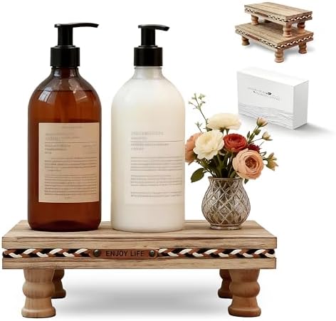 Bathroom Tray Pedestal Stand, Waterproof Wood Riser for Bathroom Counter by Unknown
