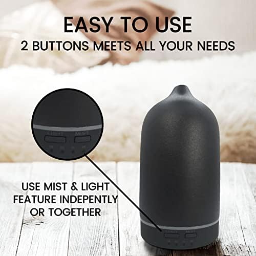 Ceramic Essential Oil Diffuser - 10 Watt Ultrasonic Aromatherapy Portable Air Diffuser- Promote Sleep Moisturize The Air & Eliminate Odor - Suitable for Home and Office - 160ml (Black) - Image 3