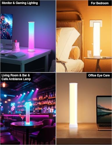 Rechargeable Table Lamp, RGB IC LED Light Bar, 1500 Lumens, APP & Remote Control Bedside Table Lamp with Music Sync, Color Changing Ambient Lighting for Bedside Table Desk Monitor Gaming White - Image 3