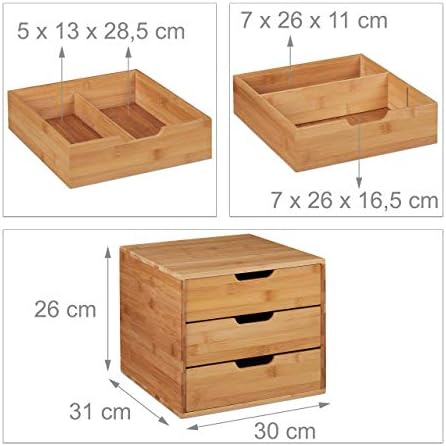 Relaxdays Desk Organiser, 3, Office Utensils, Bamboo Shelf, Drawer Box, HBT 26 x 30 x 31 cm, Natural, 1 Item - Image 4