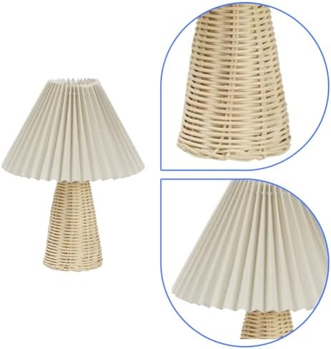 Tiiyee Small Table Lamp, Pleated Table Lamp Bedside Night Lamp with Rattan Base Fabric Pleated Lampshade Vintage Design Soft Warm Light for Bedroom Decor Living Room Reading Office Dorm Coffee Shop - Image 6