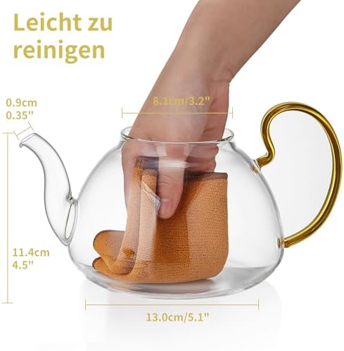 Large Capacity Glass Teapot with Removable Infuser, Stovetop Safe, Thickened Heat-Resistant Borosilicate Glass, 46 fl oz - Image 5