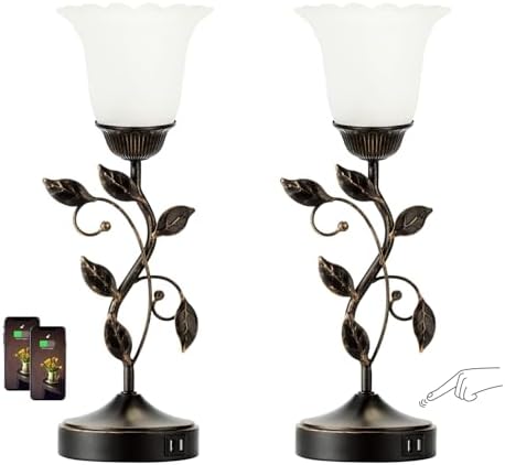 Set of 2 Touch Bedside Vintage Lamps with 2 USB C+A by RORIANO
