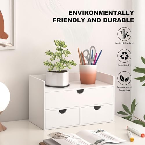 Bamboo Desk Organizer wtih Drawers Mini Desktop Drawer Tabletop Storage - Image 5