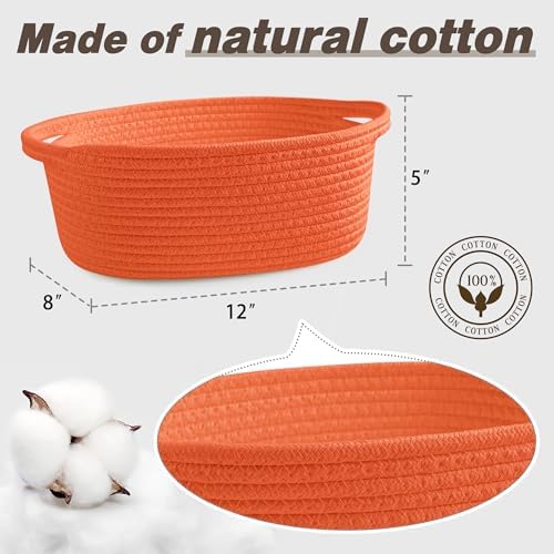 Pro Goleem Small Woven Basket with Gift Bags and Ribbons Durable Baskets for Gifts Empty Small Rope Basket for Storage 12"X 8" X 5" Baby Toy Basket with Handles, Orange - Image 3