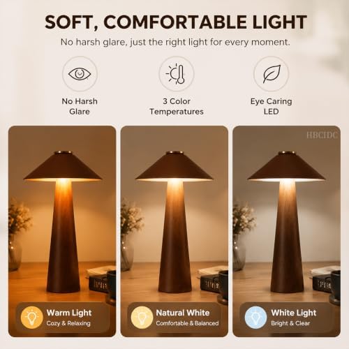 Wood Mushroom LED Desk Lamp - Home Art Decor (Walnut Wood) - Image 2