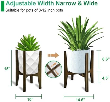 Rnined Plant Stand Indoor, Bamboo Plant Shelf, Adjustable Corner Plants Flower Holders Single Floor Plant Stand, Fits 8 to 12 Inches Pots,(Pot & Plant Not Included)(walnut) - Image 2