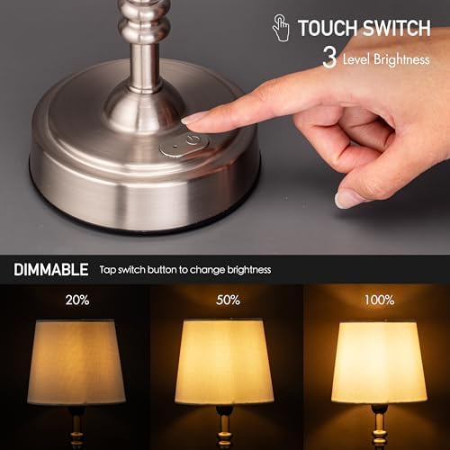 O’Bright Seraph mini – Cordless LED Table Lamp with Dimmer, Built-in Rechargeable Battery, 3-Level Brightness, Patio Table Lamp, Bedside Night Lamp, Ambient Light for Restaurant, Brushed Nickel - Image 4