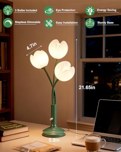 Lightdot Flower Green Table Lamp Dimmable 3 Bulbs Included Gift for Nursery - Image 3