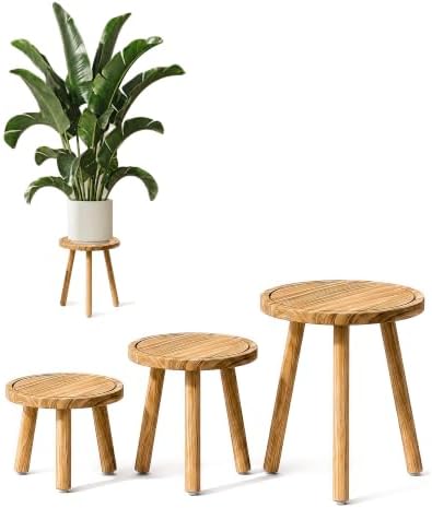 Bamworld 3 Pack Plant Stand Indoor Single Plant Stand for Multiple Plants Corner Plant Stool Wooden Plant Stands for Patio Garden Balcony Living Room Bedroom(Nature) by Bamworld