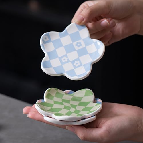 GSHLLO Ceramic Flower Shaped Jewelry Tray Small Cute Ring Holder Plate Aesthetic Trinket Dish Elegant Earring Plate Modern Accent Tray Decorative Key Holder Bowl for Home Pink and White 1 - Image 2