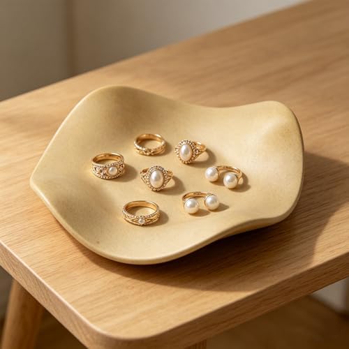Ymiko Ceramic Jewelry Tray Ring Dish Key Tray with Minimalist Sophisticated Design for Vanity Entryway Table Bedroom Bathroom Decor (Gold) - Image 5