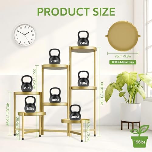 iDavosic.ly 7 Tier Large Plant Stand Indoor Outdoor, 10 In Wide Tray, Gold - Image 4