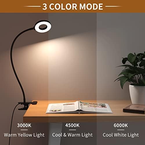 iZELL Desk Lamp, [3 Color Modes & 10 Brightness] LED Reading Light with Clamp, Silicone Flexible Arm Book Light for Kids Reading Book in Bed at Night Clip on Table, Headboard, Dorm - 15.8‘’ Black - Image 4