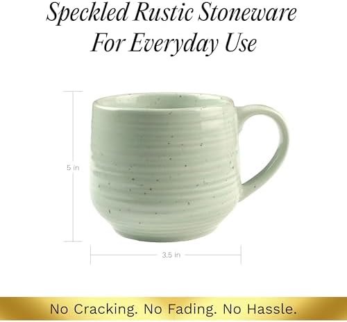 Sango Siterra Artist's Blend 17 oz. Stoneware Mug Set- Service for 4, Rustic Design, Green/White/Beige, Scratch-Resistant, Microwave & Dishwasher Safe, for Everyday Dining & Entertainment - Image 6
