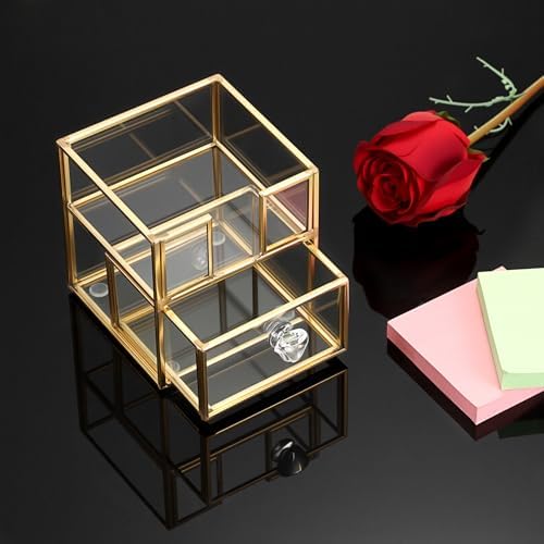 BTSKY Golden Glass 3x3 Inch Sticky Note Holder with Drawer, Elegant Post It Note Dispenser with Non-Slip Pads Clear Notepad Holder for Desk Organization Planning, Home Office Decor - Image 5