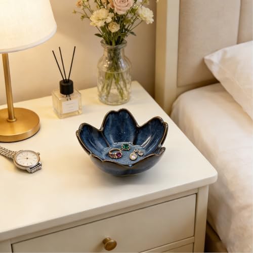 Ring Dish, Ceramic Jewelry Tray, Trinket Holder for Bathroom Nightstand, Small Decorative Bowl (Blue) - Image 3