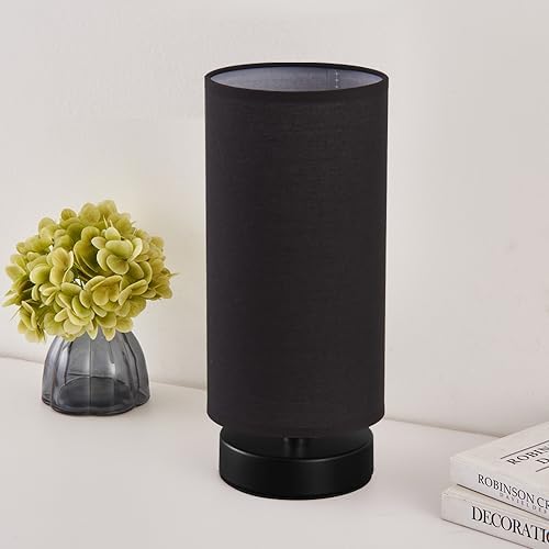 lifeholder Table Lamp, Bedside Nightstand Lamp, Simple Desk Lamp, Cylinder Table Lamp for Bedroom Living Room Office Study, Black Shade and Base (Black) - Image 2