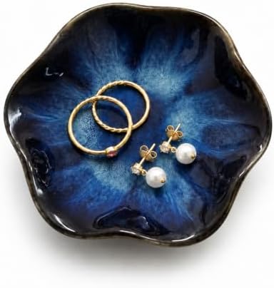 Ceramic Jewelry Tray, Lotus Leaf Ring Dish, Trinket tray Necklace Earrings small jewelry dish, Decorative Bowl for Dresser and Nightstand, Key Tray for Entryway, Gifts for Women, Crystal Blue by Unknown