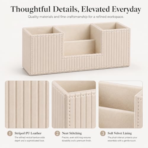 GORESE Pen Holder for Desk, Leather Small Desk Organizer for Office, Beige - Image 4